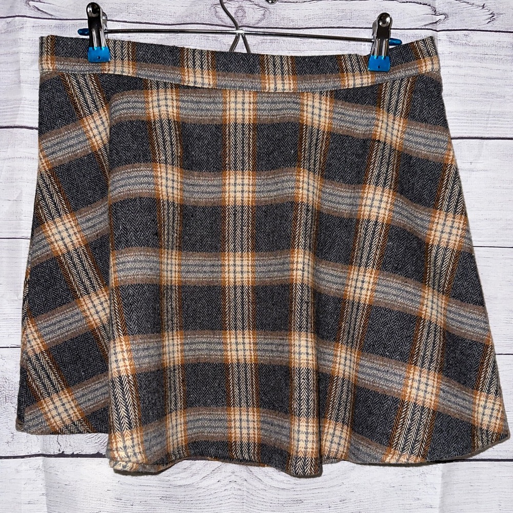 Pink Lily Plaid Skater Skirt - Gray and Tan